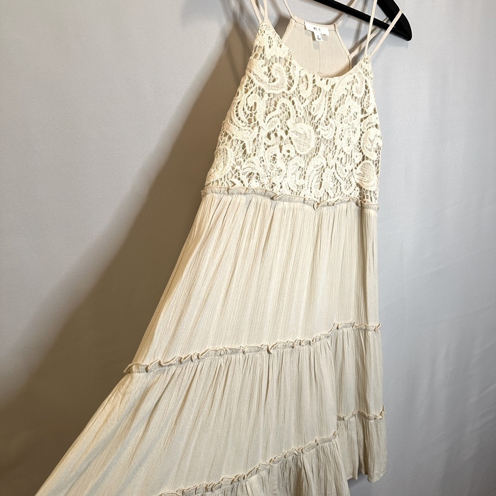 Mine Dress Womens S Tiered Ruffle Knee Length Embroidered Double Strap Peasant